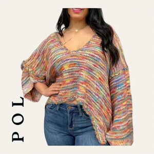 NWT POL KNITTED SWEATER OVERSIZED SIZE MEDIUM MULTI COLOR HIGH LOW‎